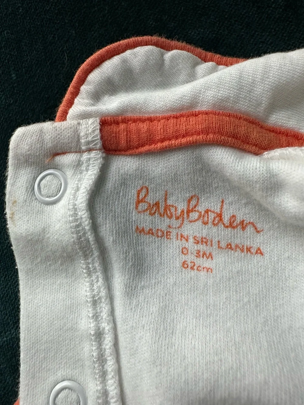 Mini Boden Coral-Trimmed Short White Unisex Layette One-Piece Bodysuit~0-3 Month